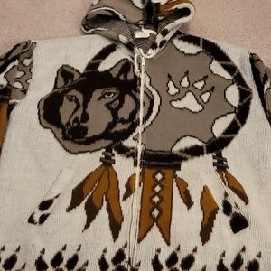 Warm Wool wolf zip up hoodie, handmade size M